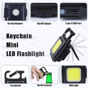 Multifunction Portable Mini Cob Led Keychain Light, Usb Rechargeable