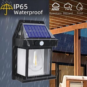Solar Power Motion Sensor Human Body Induction Led Wall Light Waterproof Tungsten Filament Lamp Outdoor Garden Courtyard Light (black)