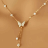 Gold Butterfly Pearl Choker Necklace For Women Girls Butterfly Pendent Necklace Pearl Tassels Necklace Jewelry Gifts