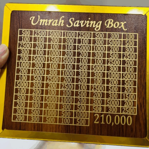 Umrah Saving Box – Box For Umrah Saving | Umrah Saving Box – Best Quality Umrah Saving Box – Umrah Saving Box Dark Brown, Wooden Money Box For Umrah – 210,000 - Image 3