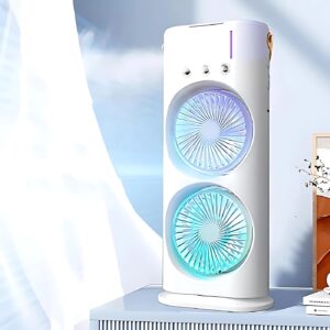 Portable Mini Double Fan Air Cooler With Mist Humidifier And Led Lighting, Mini Table Cooling Fan For Home & Office – Rechargeable ( Random Color )