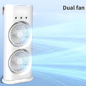 Portable Mini Double Fan Air Cooler With Mist Humidifier And Led Lighting, Mini Table Cooling Fan For Home & Office – Rechargeable ( Random Color )