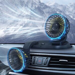 Car Fan Long Neck Double Head Adjustable V Fan For Summer – 360 Degrees Rotatable Dual Head Brushless 5v/2a Usb Powered fan Motor Low Noise Adjustable Vehicle Fan, Ac Cooling Fan